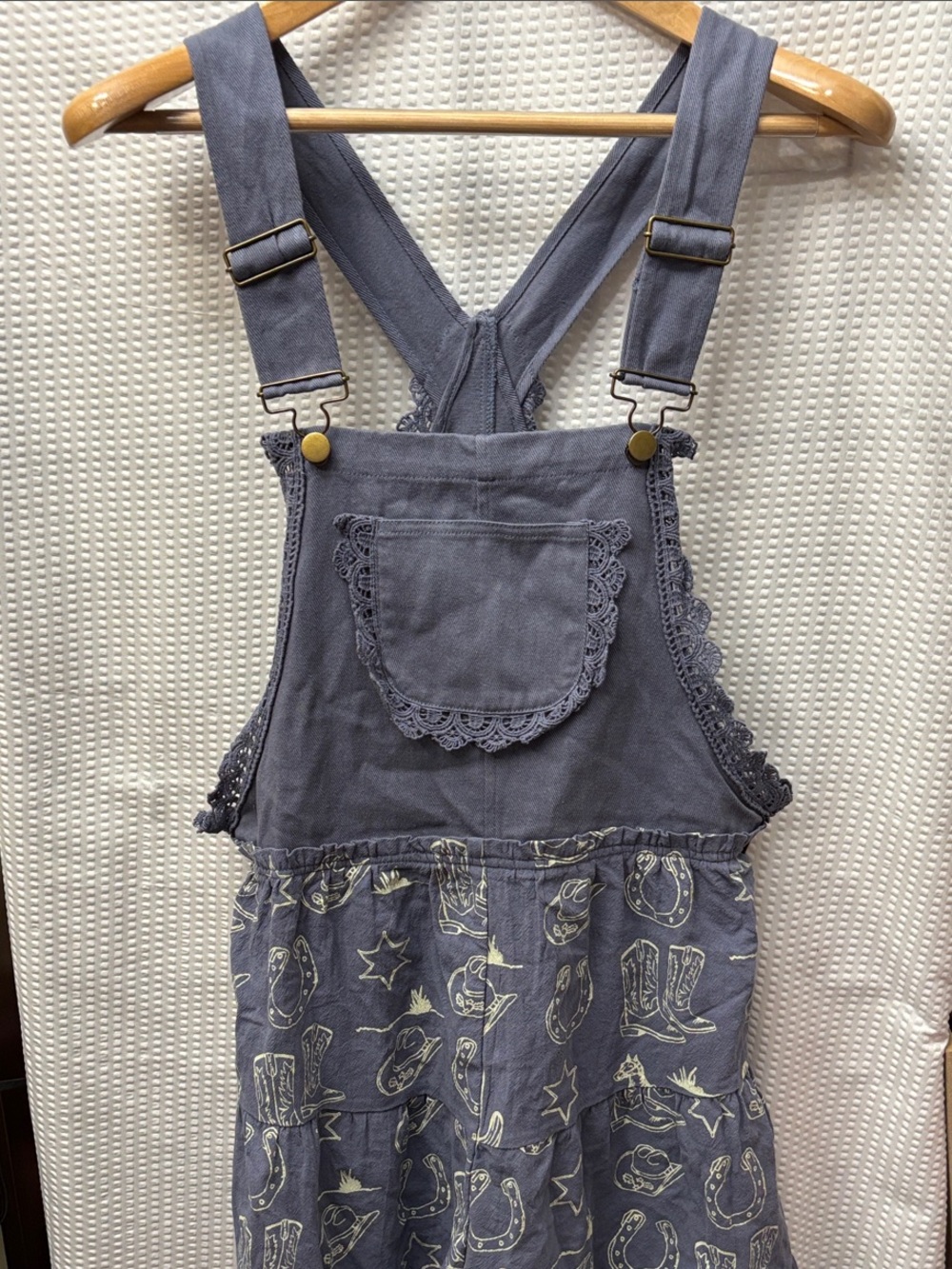 Women’s ' Blue Denim-Style Overall shorts with Lace Trim & western